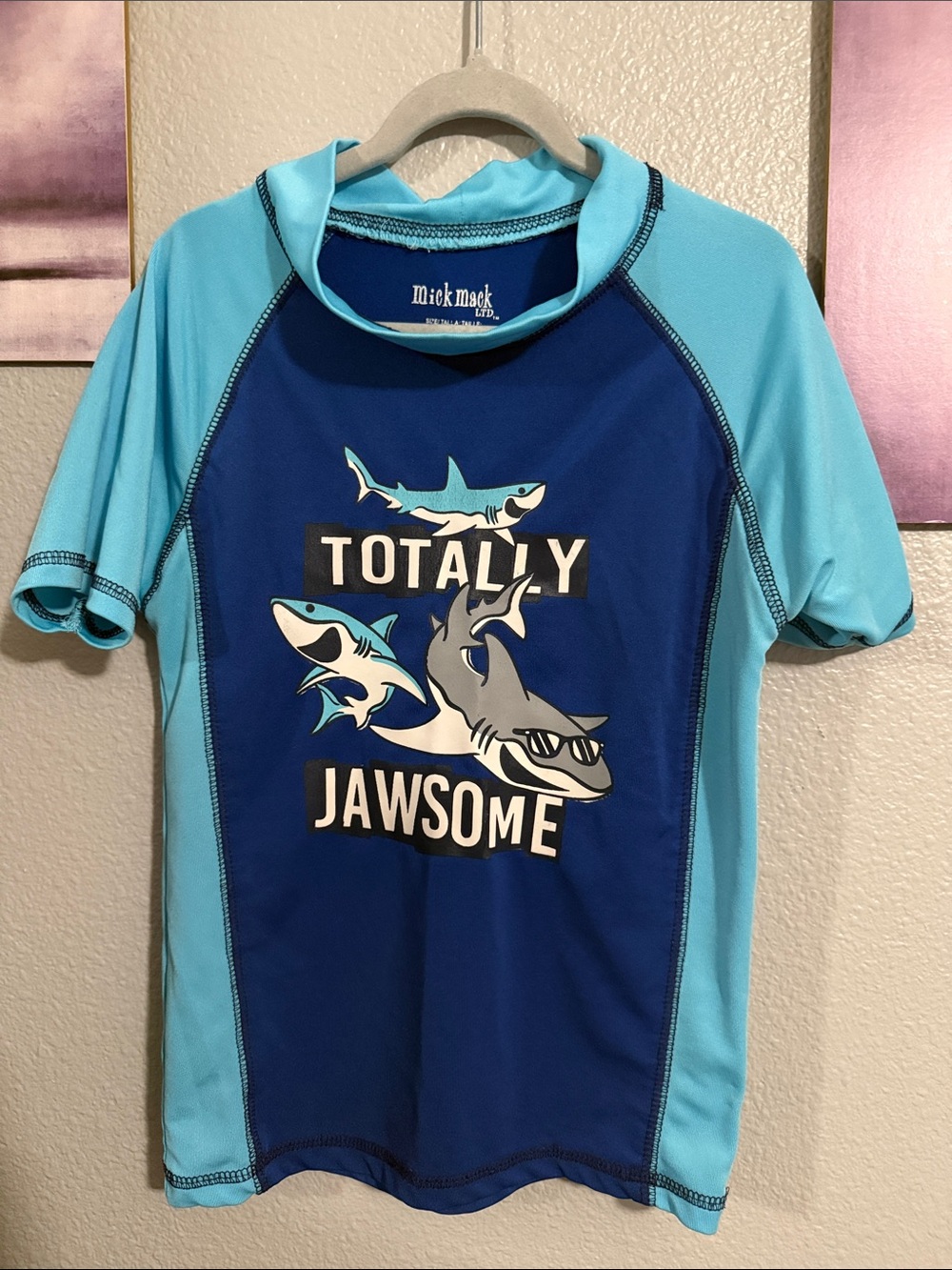 Mick Mack size 7 swimming shirt top shark blue used